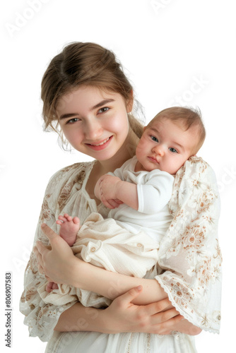 Mother and her newborn baby transparent background