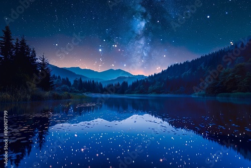 Starry sky over a quiet lake © Mari