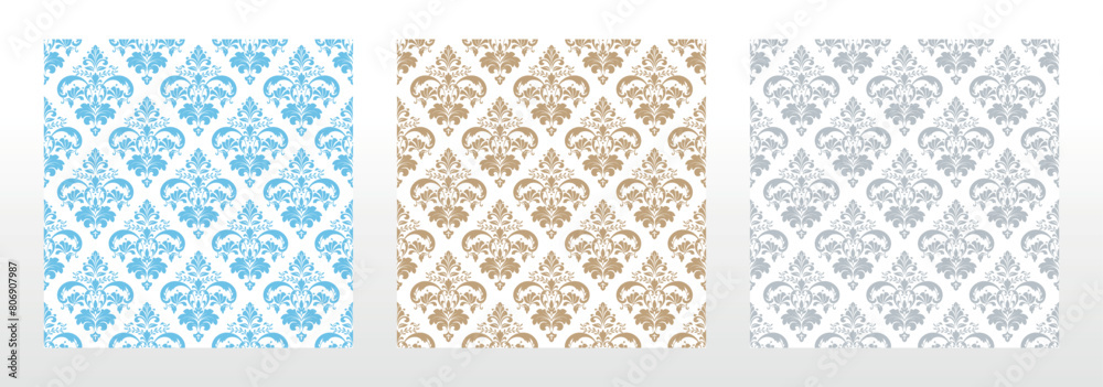 Wallpapers in the style of Baroque. Seamless vector backgrounds. Set of colored floral ornaments. Graphic patterns for fabric, wallpaper, packaging. Ornate Damask flower ornaments Wallpapers in the style of Baroque. Seamless vector backgrounds. Set of colored floral ornaments. Graphic patterns for fabric, wallpaper, packaging. Ornate Damask flower ornaments