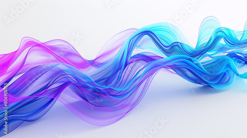 Electric cyan and neon purple waves undulating together, forming a visually striking futuristic tapestry on a white canvas