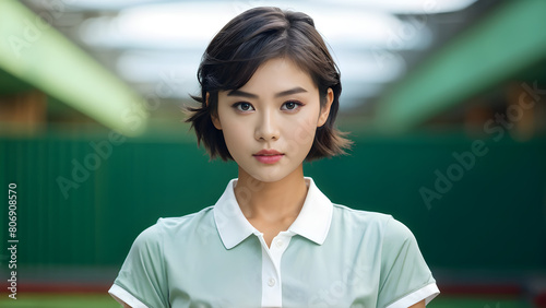 Elegant Pixie Cut for Asian Golfer, Stylish Hairdo: Pixie Hairstyle on Girl Golfer, Chic Pixie Look for Beautiful Asian Athlete, Graceful Golf Athlete: Asian Girl with Pixie Hairstyle