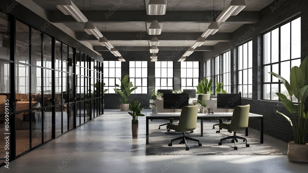 Vibrant Workspace Illuminated by Natural Light and Flourishing Greenery Vibrant Workspace Illuminated by Natural Light and Flourishing Greenery