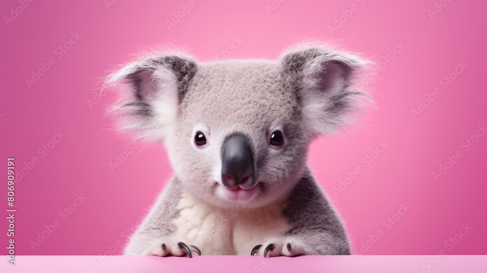A baby koala sits peacefully atop a stylish table A baby koala sits peacefully atop a stylish table