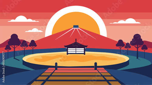 As the sun sets on another day of sumo wrestling the ring remains a symbol of tradition discipline and the unbreakable bond between two dedicated. Vector illustration