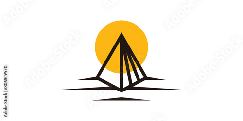 pyramid and sun logo design, logo design template, icon, vector, symbol, idea.