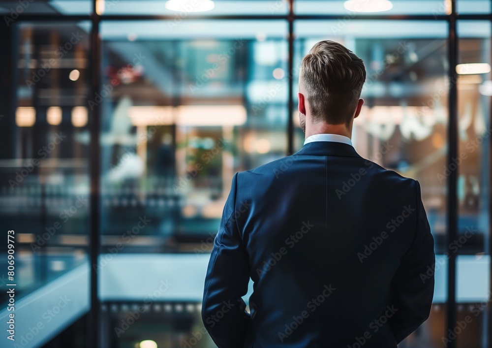 Confident Businessman Looking over the Office, Corporate Leadership Concept Confident Businessman Looking over the Office, Corporate Leadership Concept