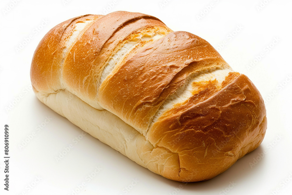 Photo of fresh baked bread generated with ai technology isolated on white color background