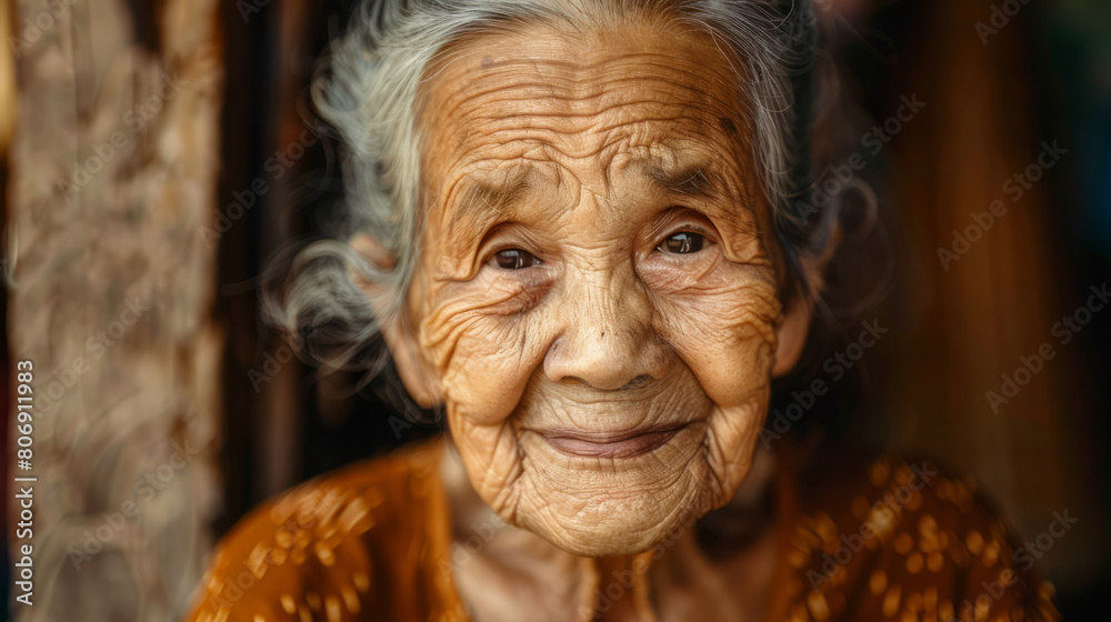 An old woman wearing an brown shirt An old woman wearing an brown shirt