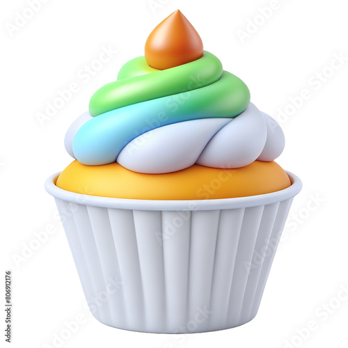 Cup cake icon, 3D render style, isolated on white or transparent background, cutout.