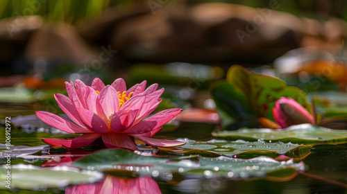 Pink lotus flower in the pond