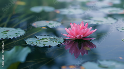 Pink lotus flower in the pond