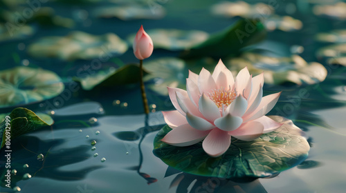Pink lotus flower in the pond