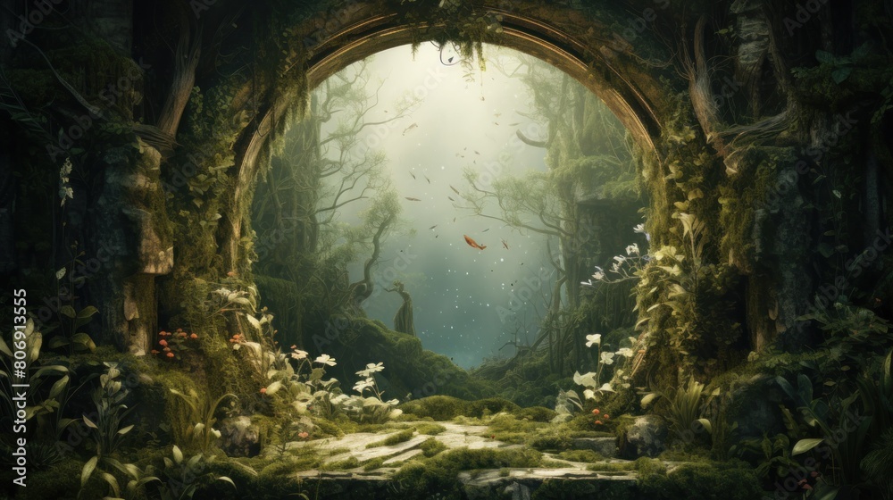 Fantasy forest portal. Copy space.