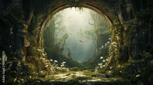 Fantasy forest portal. Copy space.