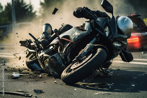 AI generated image of moto bike collision motorcycle crash day accident