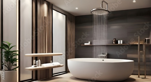 Modern Bathroom Interior Contemporary Design with a Luxury Sink Mirror and Shower  Clean Bathroom with Tile Contemporary Interior Design for Home or Apartment  Luxury Hotel Bathroom Elegant Bath