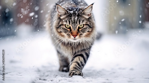 cat walking in snow