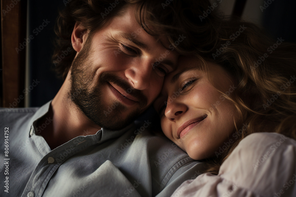 Generative AI image of young people at home relax after housework chores Generative AI image of young people at home relax after housework chores