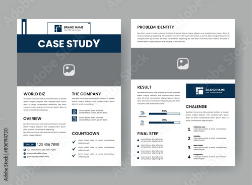 Case Study Layout Flyer. Minimalist Business Report with Simple Design. Blue Color Accent.