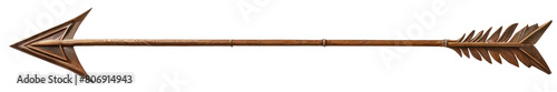 Wooden antique arrow for a bow on a transparent and white background. PNG.