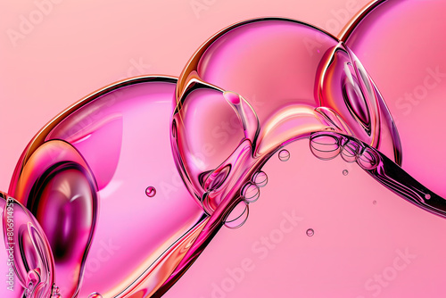 Pink abstract bubbles, liquid texture close up. Bright magenta pink background with copy space. High quality backdrop with space for text, design elements. Beauty, cosmetics, freshness, skincare