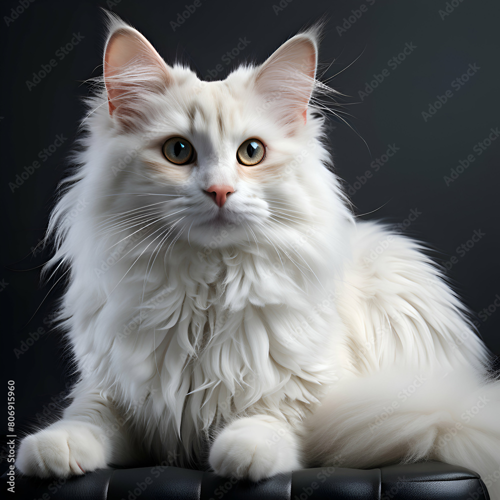 beautiful long haired cat of siberian breed on a black background