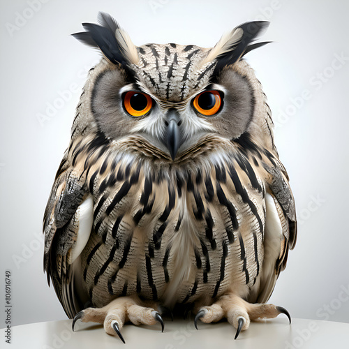 3D rendering of a fantasy owl isolated on a gray background. photo