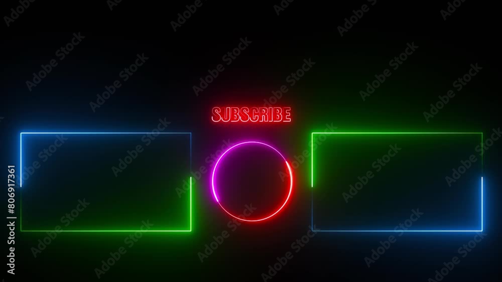 Green and Blue Neon End Screen Frame Isolated On Black Background. Seamless Loop 