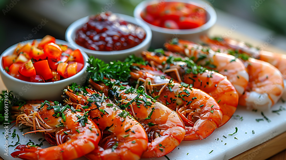 shrimps, prawns platter, seafood dish, food photography, culinary art 