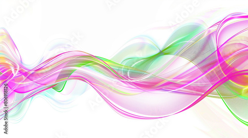 Vibrant multicolor waves with neon pink and green flashes, swirling dynamically across a white background 