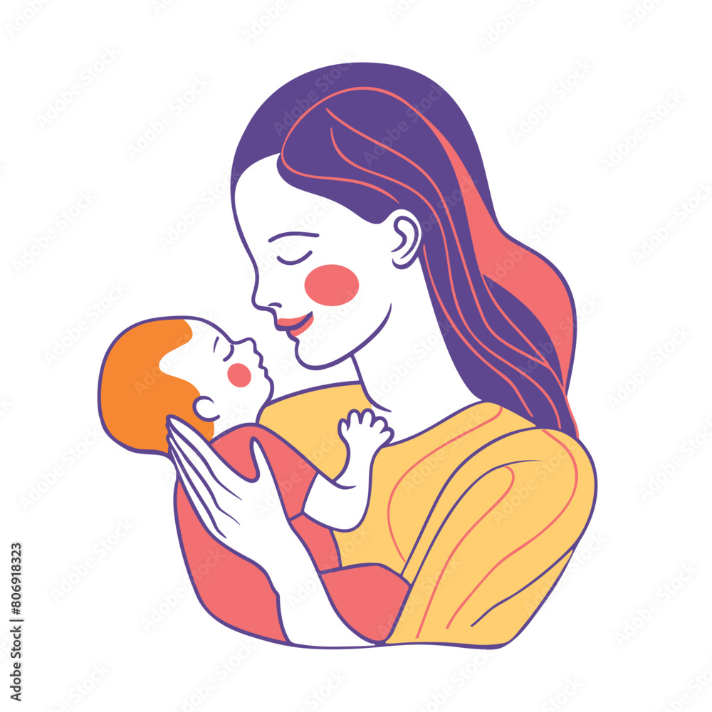 Minimalistic illustration of Mother and child, Mother day postcard Minimalistic illustration of Mother and child, Mother day postcard
