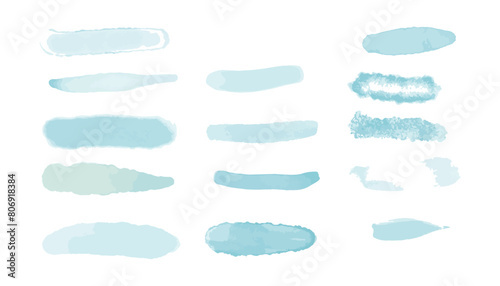 Blue watercolor large set watercolor brush strokes white background. Vector set of Brush strokes and splashes