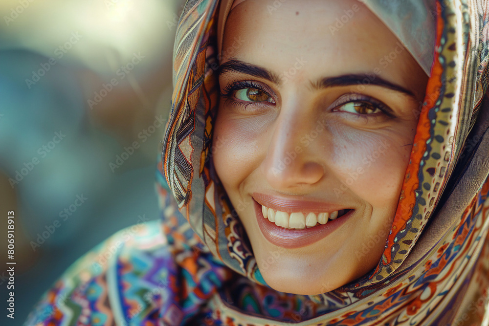 Generative AI illustration of charming abaric woman in hijab headscarf, religious woman in modern world Generative AI illustration of charming abaric woman in hijab headscarf, religious woman in modern world