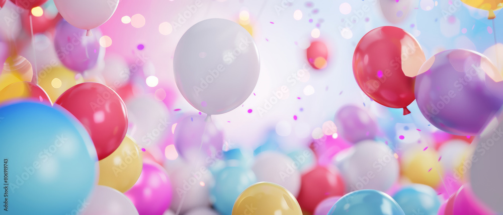 Festive scene filled with colorful balloons and confetti symbolizing celebration.