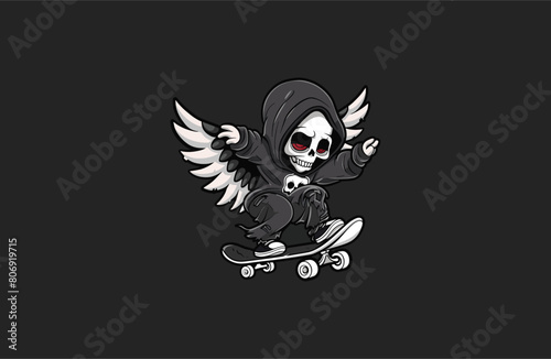 Skateboarding and Skull  vector illustration flat design logo