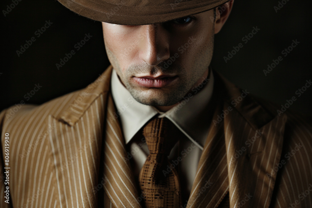 AI generated image of a film noir concept showing detective man AI generated image of a film noir concept showing detective man