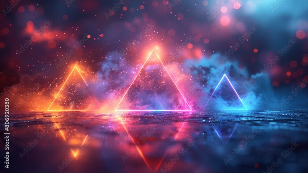 Abstract background with blue and purple neon glowing geometric shapes