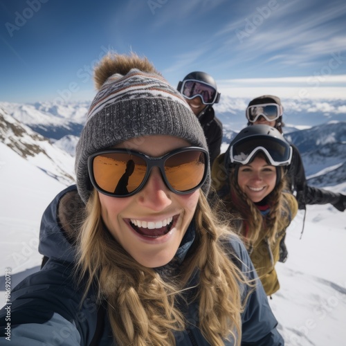 Exhilarating Moment With Friends Enjoying A Winter Vacation In The Snow, Capturing The Essence Of Youthful Joy And Adventure.