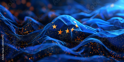 European Union flag illustration A circular ring of yellow gold stars on a dark blue background EU symbol flag The location of the star circle is a sign of the union of the countries of Europe
 photo