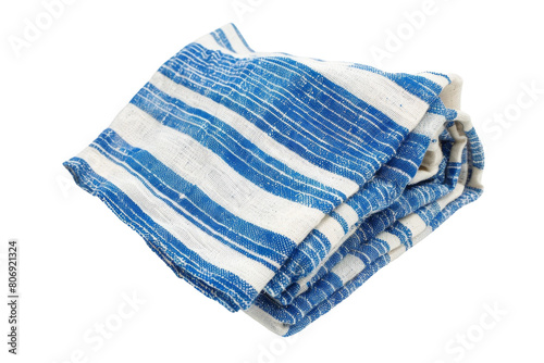 Striped Linen Pocket Square in Blue and White On Transparent Background.