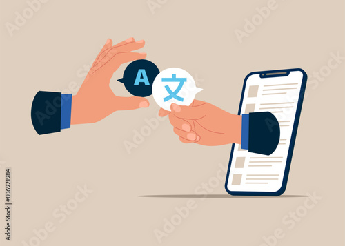 People multi language communication. Educational web seminar, internet classes. Modern vector illustration in flat style