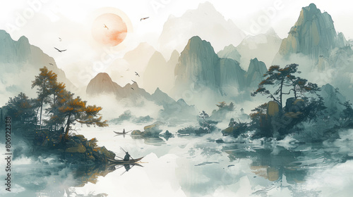 Chinese style landscape painting and ink painting