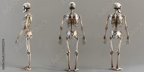 A human skeleton with a skeleton in the middle with different pozes, biomechanical human
 photo