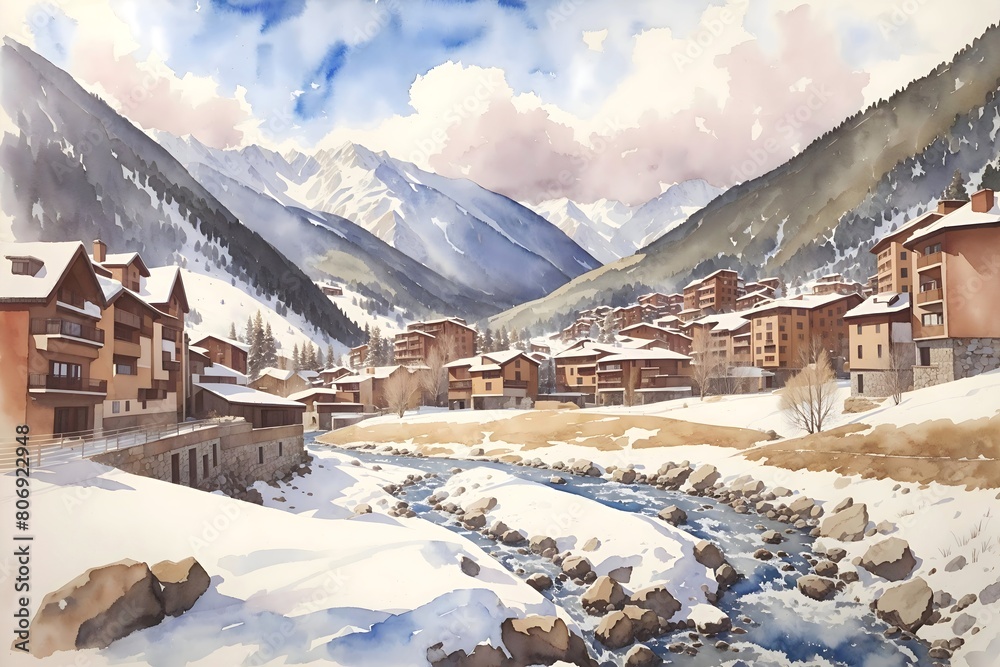 Pal Arinsal Andorra Country Landscape Illustration Art