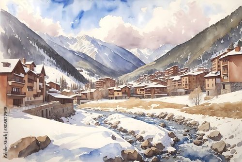 Pal Arinsal Andorra Country Landscape Illustration Art photo