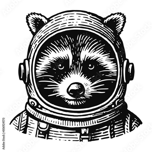 astronaut raccoon wearing spacesuit sketch