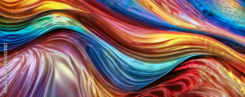 This image features a colorful abstract painting with wavy brushstrokes in a rainbow of colors - Generative AI 
