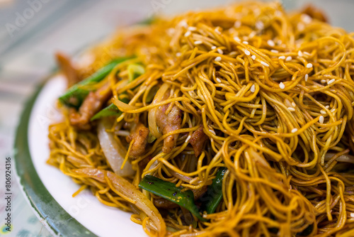 Soy Sauce fry noodles in the asian restaurant