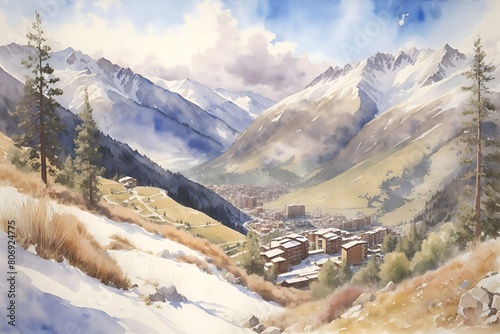 Vallnord Andorra Country Landscape Illustration Art photo