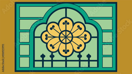 Quatrefoil motifs in decorative ironwork cover the windows lending a traditional Old World charm to the modern structure.. Vector illustration